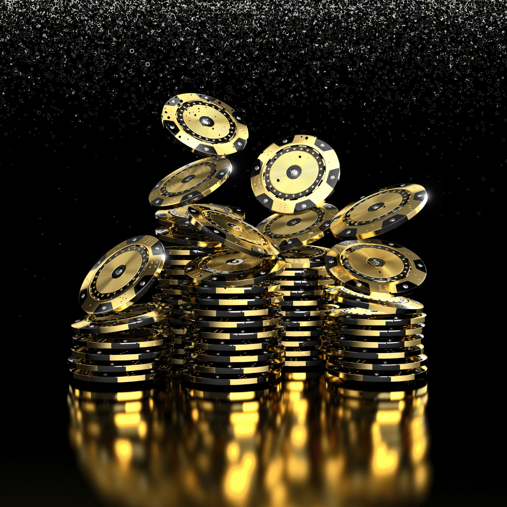 gold casino chips black background
