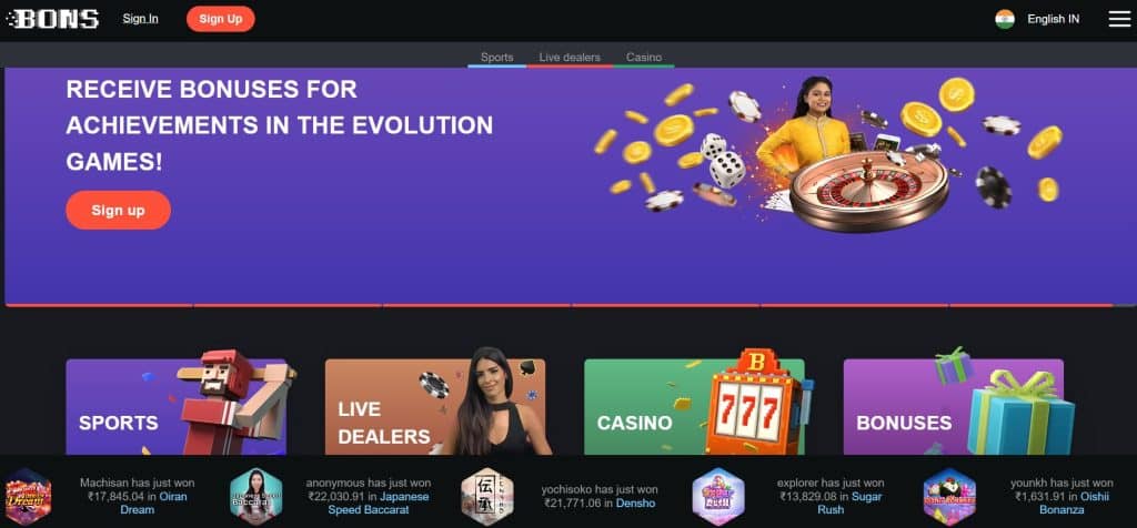 Bons Casino Homepage Capture